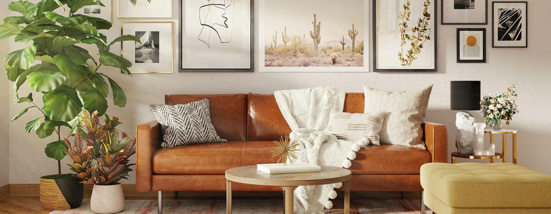 a living room with a couch and a table